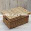 Hot Selling Vintage Rectangular Seagrass Lidded Basket With Handle Straw Storage BASket Wholesale