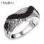 Trending Style Curve Wavy Pattern Jet & Clear Zirconia Stones Party Jewelry Ring
