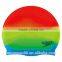 Rainbow Customized design and printed long hair silicone swim cap