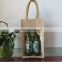 Natural jute burlap 2 bottle wine carry bag with front window