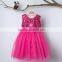 Fashion Rose Red Sequin Organza Fabric Baby Girl Party Dress for Children