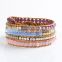 Glass Beads &Copper Beads Cowhide Rope Handwork Wrap Bracelet 5 Layer 1PC