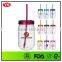 Customized 18 Ounce Plastic Eco Mason Glass Jar With Straw and Lid