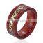 Natural Red Wooden Ring with Metal Piece Inlay