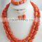 China factory direct sale!!! 2 rows red coral jewelry set with necklace earrings and bracelet