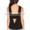 Women Black Cut Out Rayon Custom Stringer Tank Top Ladies Sexy Vest