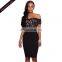 Wholesale Women Black Floral Lace Top Off Shoulder Midi Bodycon Dress