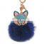 Artificial Fox Fur Pom Pom Ball fox head Rhinestone Key Chain Bag Charm for girls