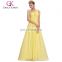 Grace Karin One Shoulder Flower Strap Yellow Long Chiffon Plus Size Evening Dress for Fat Women CL3402-2#