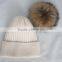Myfur Wholesale Classic Beige Angola Rabbit Custom Knitted Pom Beanie Hat With Fur Pom