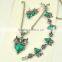 Top Green Red Blue Turquoise CZ Owl Necklace Bracelet Earrings Vintage Silver Jewelry Set