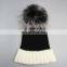 Women raccoon fur poms hat with large poms wholesale china knitting fur poms hat