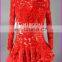 Real Sample F778 Sheer Long Sleeve Puffy Short Red One Piece Girls Party Dresses