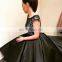 Black Elegant Beaded A Line Short Cocktail Dress Jewel Satin Modern Zipper Mini Capped Prom Dress