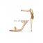 Golden high heel shinning upper women sandal with back zip ankle strap new design of sandals ladies shoes