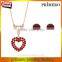 New arrival high quality red crystal stone love heart ladies stud earrings / necklaces jewelry sets