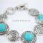 Tibetan Turquoise Fake Stone Bead Bracelet Antiqued Silver Sprial Shape Charm Metal Bracelet For Women 2016New Intrend style