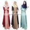 2016 Summer Fashion Women Two-Tone Color Maxi Dresses Ladies Lace Long Sleeve Zipper 3 Layers Hem Latest Design Muslim Dress