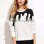 2017 Fashion Womem Print Sweatshirt White Contrast Ink Drop Cotton Blends Custom Private Logo Printed Sweatshirt Manufacturer