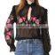 2017 OEM Peony Embroidered Silk-chiffon Button Keyhole Ruffle Blouse