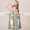 Ladies bright-coloured button-up peony printing princess straps dress with zipper back