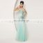 Real Picture Luxury Sweetheart Sleeve Aqua Tulle Mermaid Heavy Crystal Beaded Evening Dresses AJ004