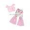 plain blue sleeveless crop Top and Easter egg pattern glaring sequin bell bottom 2pcs beautiful Baby Girl suit