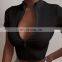 2020 Hot Wholesale Women's Sexy Zipper Stand Collar Skinny  Crop Top