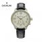 Stainless Steel Case Multi-function Watches Genuine Leather Dual Time Quartz Man Watch