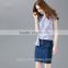 latest design casual teen girls matching blue and white stripe chiffon tshirt with bow slim fit tops for women