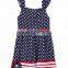 2016 New Design Baby Girls July 4th Girls Outfits Cotton Blue Star Dress Top Ruffle Pant Clothing Sets
