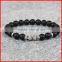 KJL-0113 2016 New Design Mens Bracelets Wholesale 8mm Matte Black Aagate Stone Beads Antique With Gold Silver Skull Bracelets