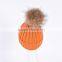 High quality wool knitted beanie hat with big fur ball on top KZ160074