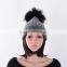 Ladies wool knitting hat with racoon fur pompom beanie hat with top ball KZ160046