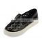 wholesale cowhide leather rubber outsole flat heel lady fashion black casual shoes