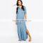 2016 Spring Fashion Long Sleeve Shirt Dress Denim Long Dress Slit Side Design DME-8070