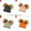 Stylish Kids Double Balls Winter Warm Wholesale Beanie Hats With Raccoon Fur Ball