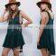 High quality deep v neck little black dress, woman sleeveless mini dress