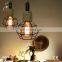 Retro Hemp Rope Industrial Loft Pendant Lamp Vintage Iron Cage Square Single Chandelier Light