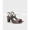 Ladies fancy and latest snake print med chunky heels design ankle strap women sandals shoes (sandalias mujer)