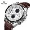 MEGIR 2015 Men Leather Strap Analog Chronograph Calendar Wrist Watch Military Sport Men Wristwatch