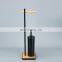 High Quality Multifunctional Stand BambooToilet Brush and Paper Roll Holder Set