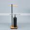 Bathroom Toilet Paper Holder Toilet Brush Holder With Bamboo Base Bathroom Storage Matt Black