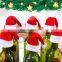 Mini Christmas Hat Tableware Knife Fork Set Holder Pocket Bag Merry Christmas Party Dinner Wine Bottle Xmas Hat Decoration