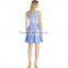 new fashion blue stripes round neck pleating A-line above knee short prom dresses