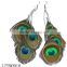 Indian natural peacock feather and grizzly feather earrings