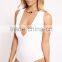 V Neck White Cream Extreme Plunge Bodysuit for Weight Loss