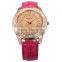 Women's Fashion Rhinestone Rose Gold Crystal Pink Leather Bracelet Quartz Watch