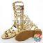 Latest Fashion Girls Shiny Gold Summer Shoes Kids High Flat Sandal Shoes