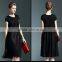 Ladies fashion black pleated mesh splicing long dresses with pictures